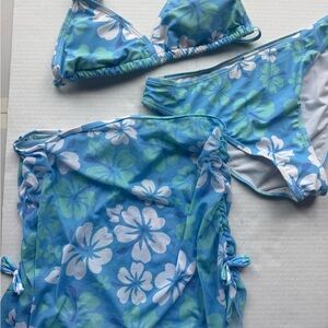 Kids Blue Floral Bikini Set with Cover-Up